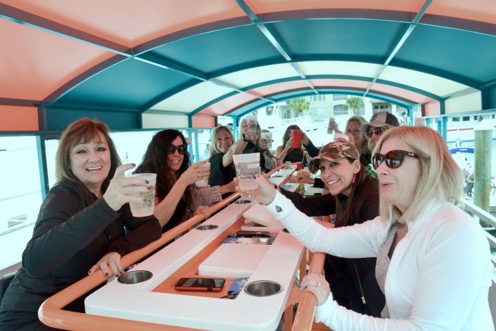 a group of people sitting at a table