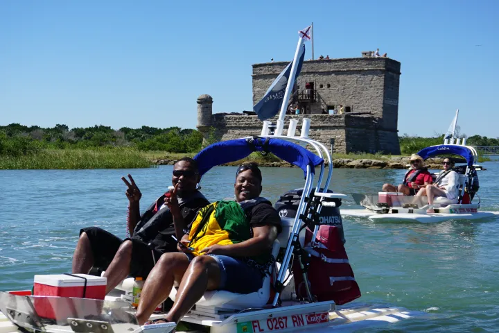 Man and woman on catamaran